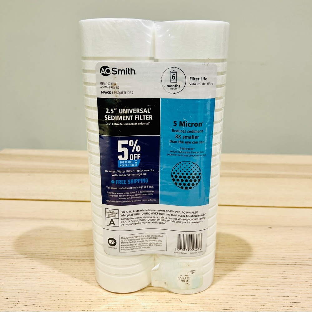 AO Smith 2.5"X10" 5 Micron Universal Sediment Water Filter Cartridge - 2 Pack -
